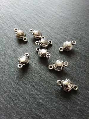 10 or 50 Shell Connector Charms Antique Silver Tone Alloy 15x9x5mm