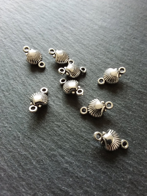 10 or 50 Shell Connector Charms Antique Silver Tone Alloy 15x9x5mm