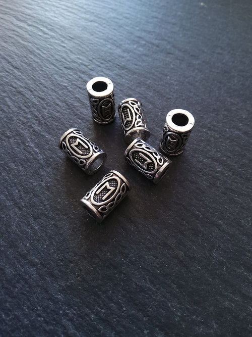 6 or 30 Ehwaz ᛖ Rune Beads Elder Futhark Antique Silver Tone 13x8mm. Large 4.7mm Hole