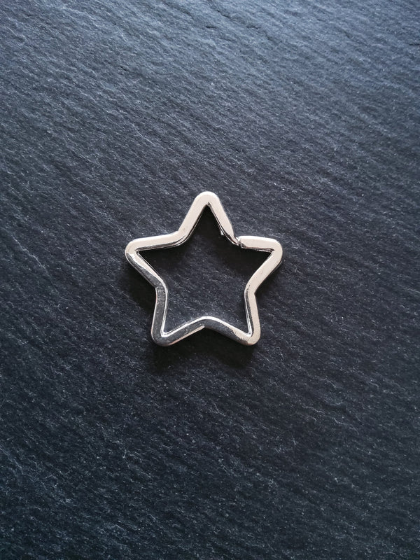 2 or 10 Star Shaped Keyring Rings Bright Silver Plated 34x33mm