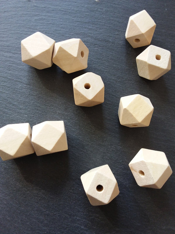 20 Faceted Square Natural Hinoki Wood 20mm (6/8") Spacer Beads. Hole: 4mm