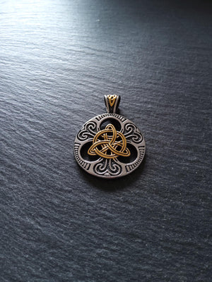 Stainless Steel Trinity Celtic Knot Silver & Gold Large Pendant 45x33x8mm