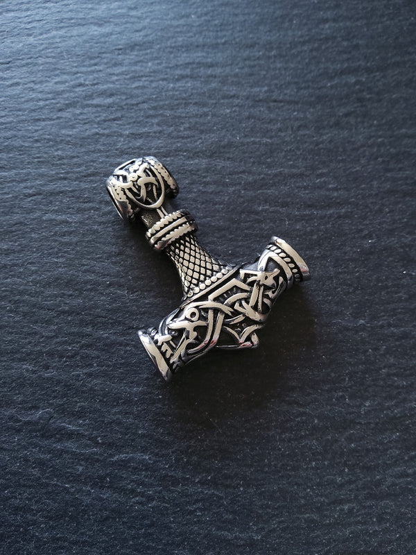 Large Solid Stainless Steel Thors Hammer Mjölnir Pendant 46x35x9mm
