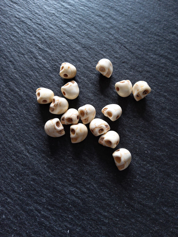 50 Small Cream Synthetic Howlite 8mm Skull Beads 8x7x6mm