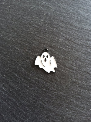 4 or 20 Ghost Charms Black Plated Alloy with White Enamel 26x23mm