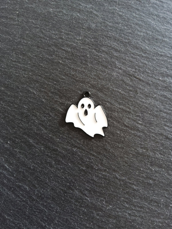 4 or 20 Ghost Charms Black Plated Alloy with White Enamel 26x23mm