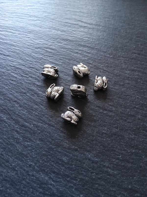 6 or 30 Rabbit Beads Antique Silver Tone 10x8mm