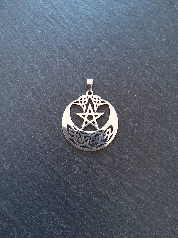 1 or 5 Stainless Steel Celtic Crescent Moon & Star Pendant 35x32mm