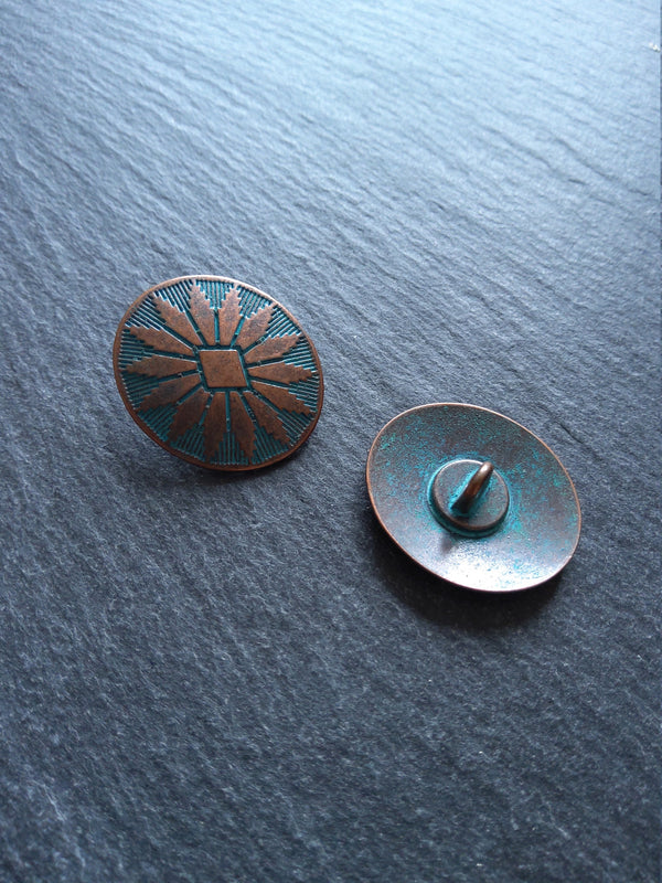 4 or 20 Oval Metal Shank Buttons Antique Copper Tone with Blue Patina 25x22mm (1"x7/8")