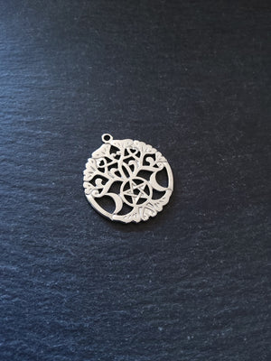 1 or 5 Stainless Steel Triple Moon Tree of Life Pendants 33.5x30x1.5mm
