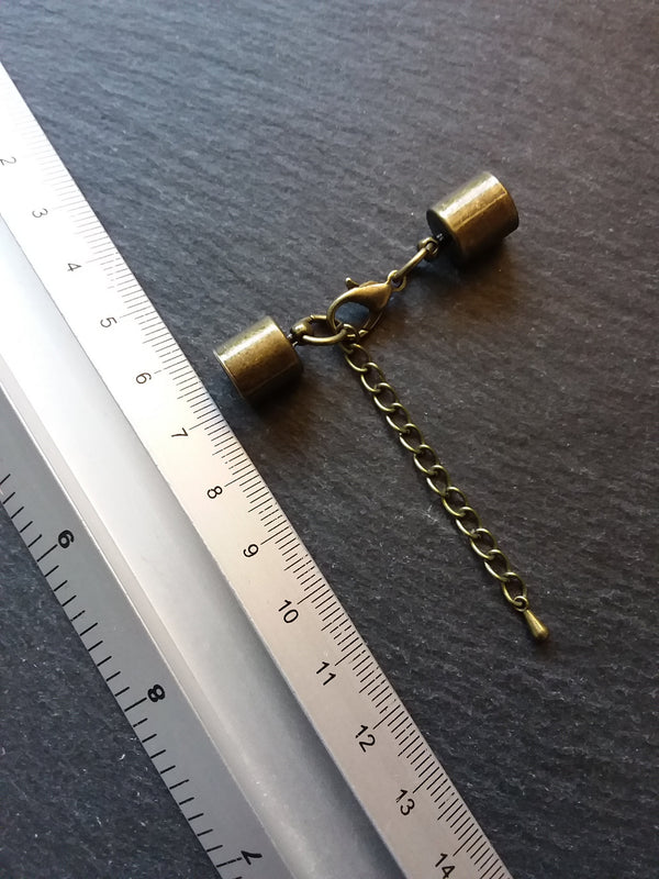 4 or 20 Antique Bronze Tone End Cap Sets for 7.5mm Cord with Extender Chain NICKEL FREE (8mm internal cap diameter)