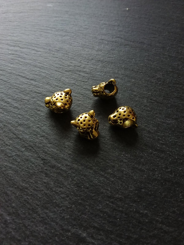 Leopard Jaguar Head Beads 12mm Antique Gold Tone Metal Alloy. Hole: 4.3mm