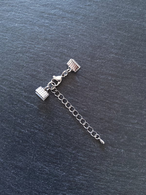 5 or 25 Patterned Stainless Steel Crimp End Sets for 8mm (5/16 inch) Ribbon with Extender Chain
