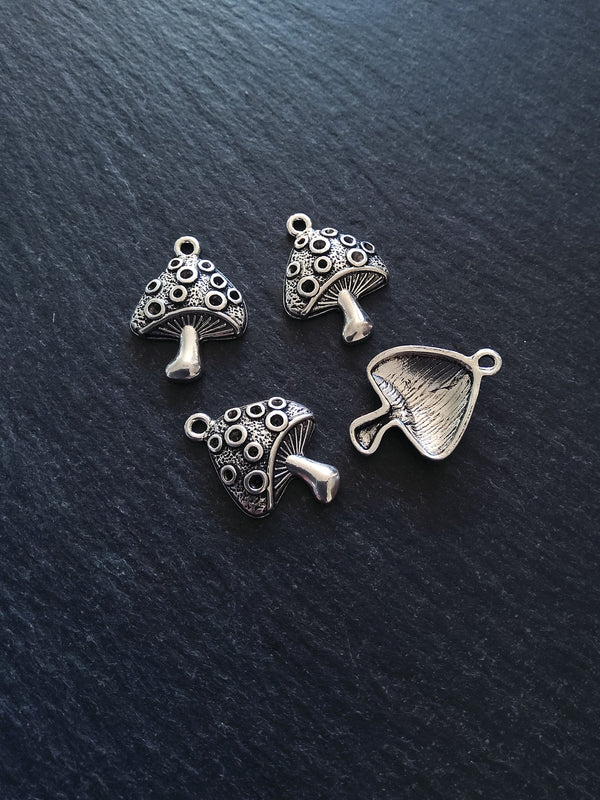 4 or 20 Mushroom Toadstool Charms Antique Silver Tone 25x18mm
