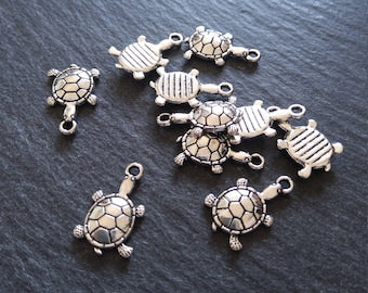 10 or 50 Little Tortoise Charms Antique Silver Tone 19x12mm