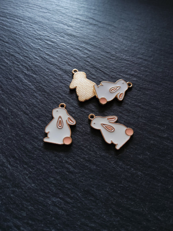 4 or 20 Rabbit Charms Rose Gold Tone Alloy with White & Pink Enamel 22x14mm4 or 20 Rabbit Charms Rose Gold Tone Alloy with White & Pink Enamel 22x14mm