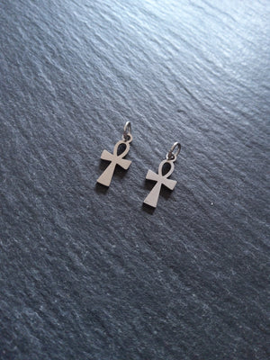 2 or 10 Little Stainless Steel Ancient Egyptian Ankh Charms 16x8x1mm
