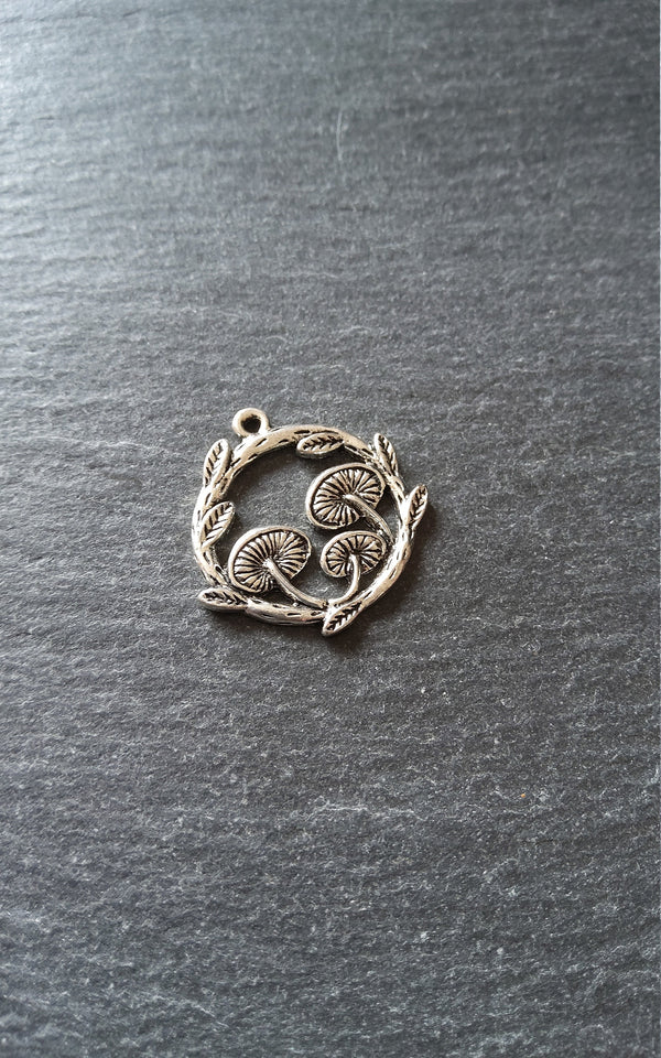 4 or 20 Mushroom Toadstool Round Forest Medium Charms Antique Silver Tone 26x25mm