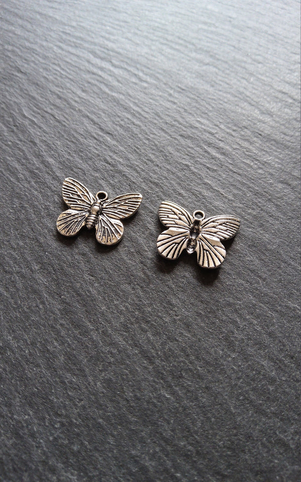 10 or 50 Beautiful Butterfly Charms Antique Silver Tone 18x15mm