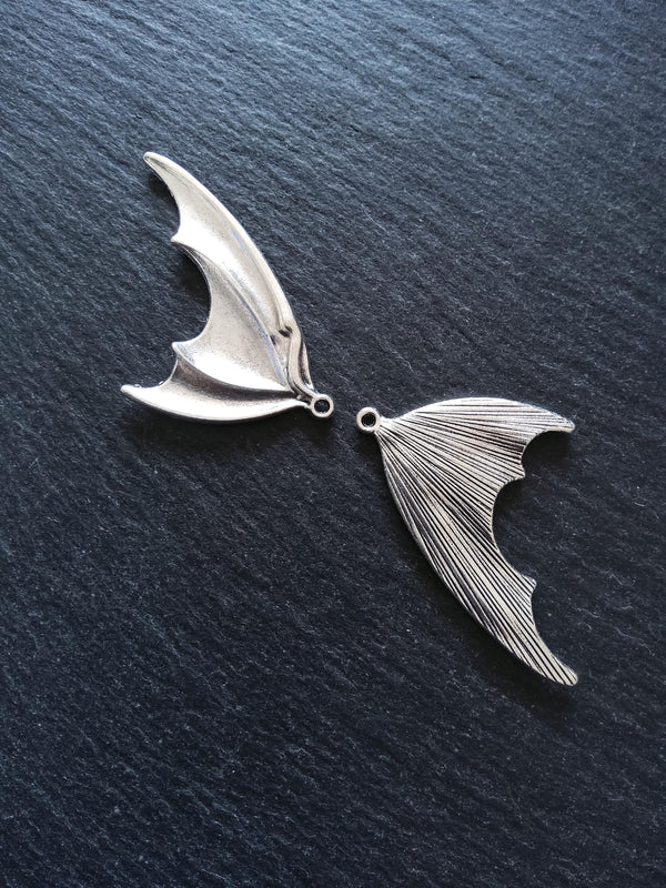 1 or 5 Pairs of Bat Wing Charms Antique Silver Tone Alloy 53x32mm