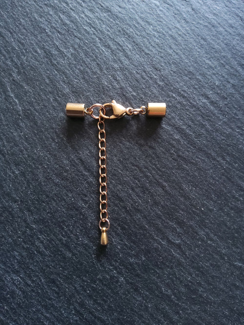 3 or 15 Rose Gold Stainless Steel End Cap Sets for 3.5mm Cord with or without Extender Chain (4mm end caps)