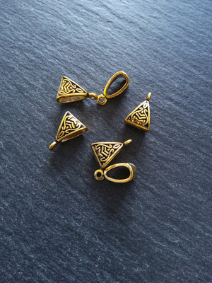 10 or 50 Antique Gold Triangular Bail Beads Patterned 15x10mm Nickel FREE