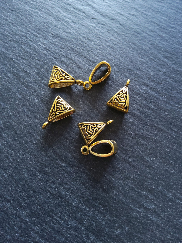 10 or 50 Antique Gold Triangular Bail Beads Patterned 15x10mm Nickel FREE