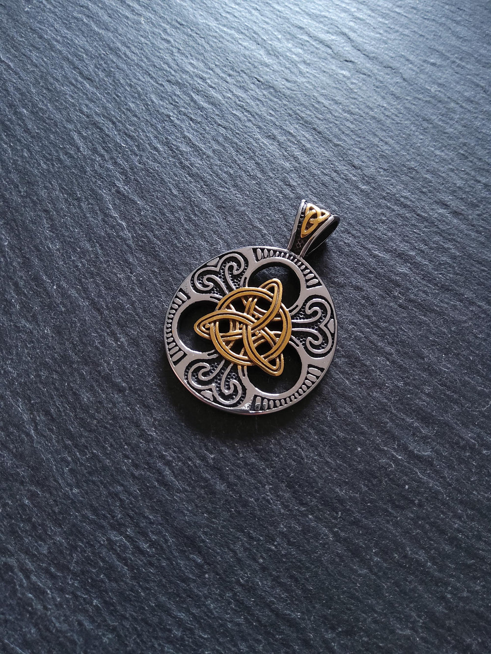 Stainless Steel Trinity Celtic Knot Silver & Gold Large Pendant 45x33x8mm