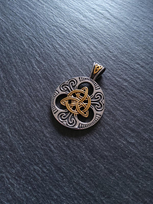 Stainless Steel Trinity Celtic Knot Silver & Gold Large Pendant 45x33x8mm