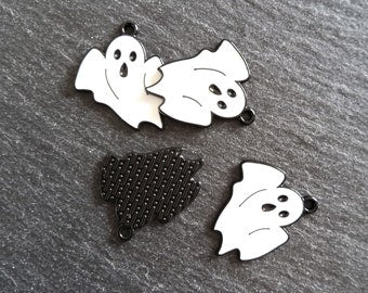 4 or 20 Ghost Charms Black Plated Alloy with White Enamel 26x23mm