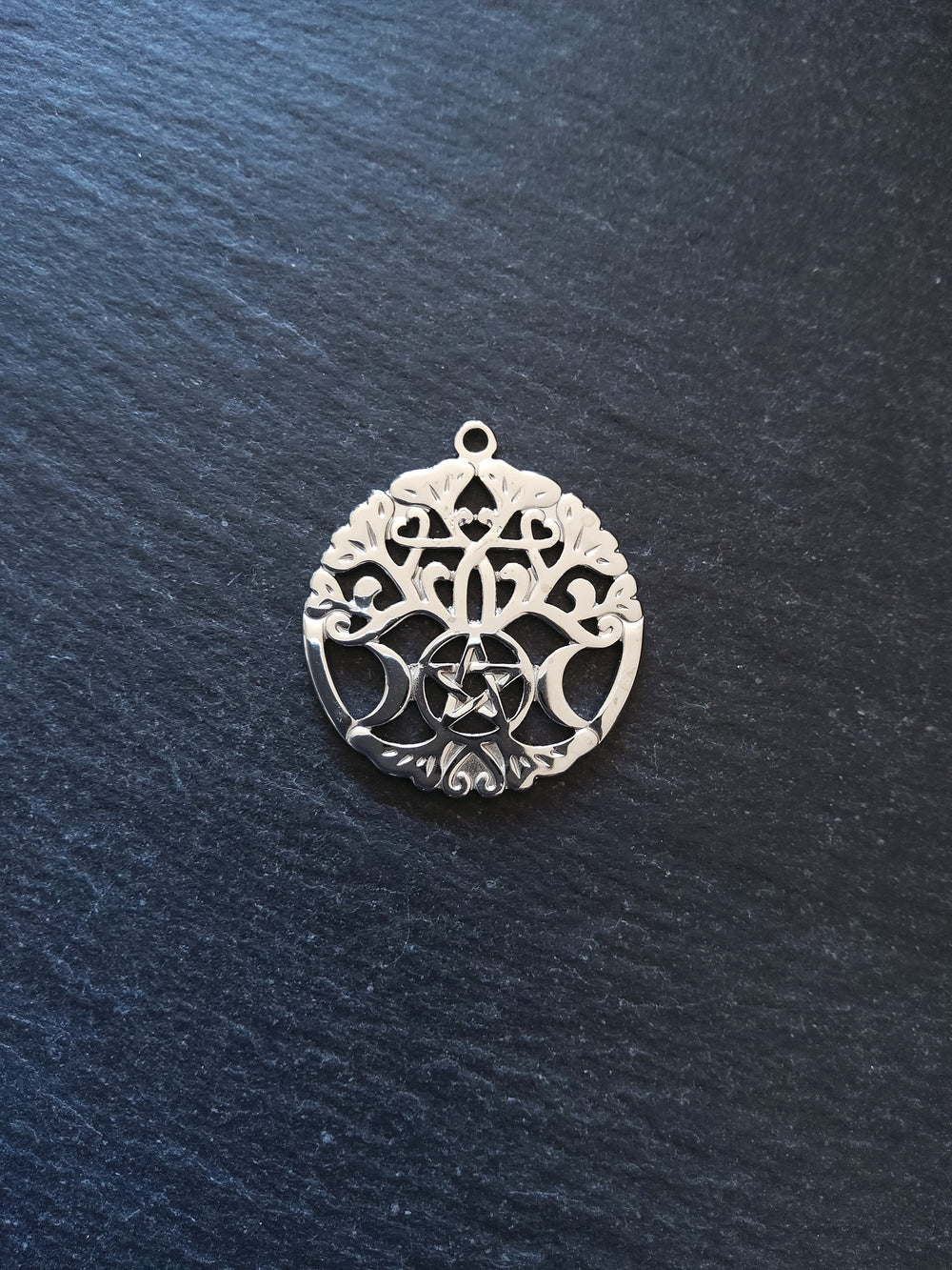 1 or 5 Stainless Steel Triple Moon Tree of Life Pendants 33.5x30x1.5mm