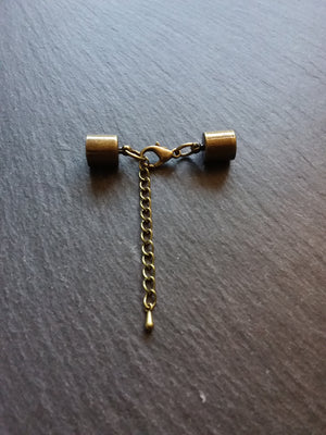 4 or 20 Antique Bronze Tone End Cap Sets for 7.5mm Cord with Extender Chain NICKEL FREE (8mm internal cap diameter)