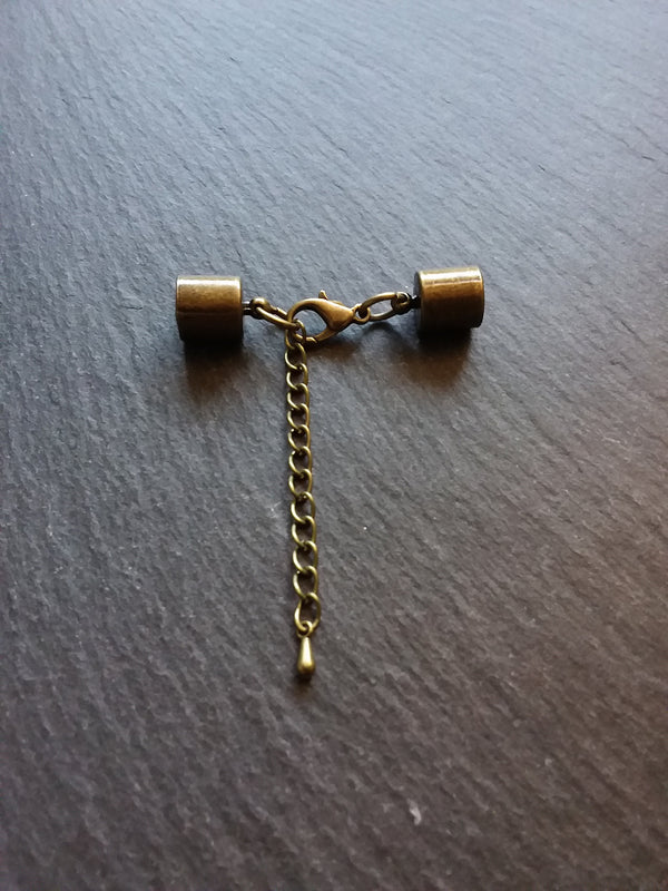 4 or 20 Antique Bronze Tone End Cap Sets for 7.5mm Cord with Extender Chain NICKEL FREE (8mm internal cap diameter)