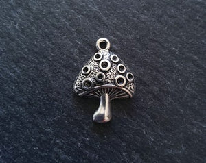 4 or 20 Mushroom Toadstool Charms Antique Silver Tone 25x18mm