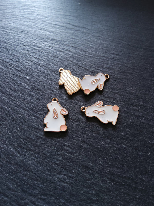 4 or 20 Rabbit Charms Rose Gold Tone Alloy with White & Pink Enamel 22x14mm4 or 20 Rabbit Charms Rose Gold Tone Alloy with White & Pink Enamel 22x14mm