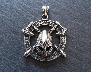 Large Round Viking Warrior Pendant Surgical Steel 45.5x43.5x7mm