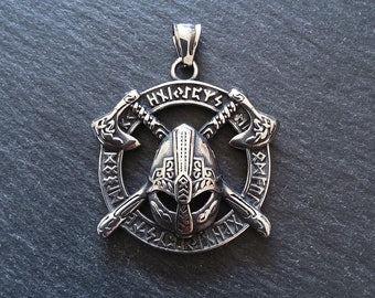 Large Round Viking Warrior Pendant Surgical Steel 45.5x43.5x7mm