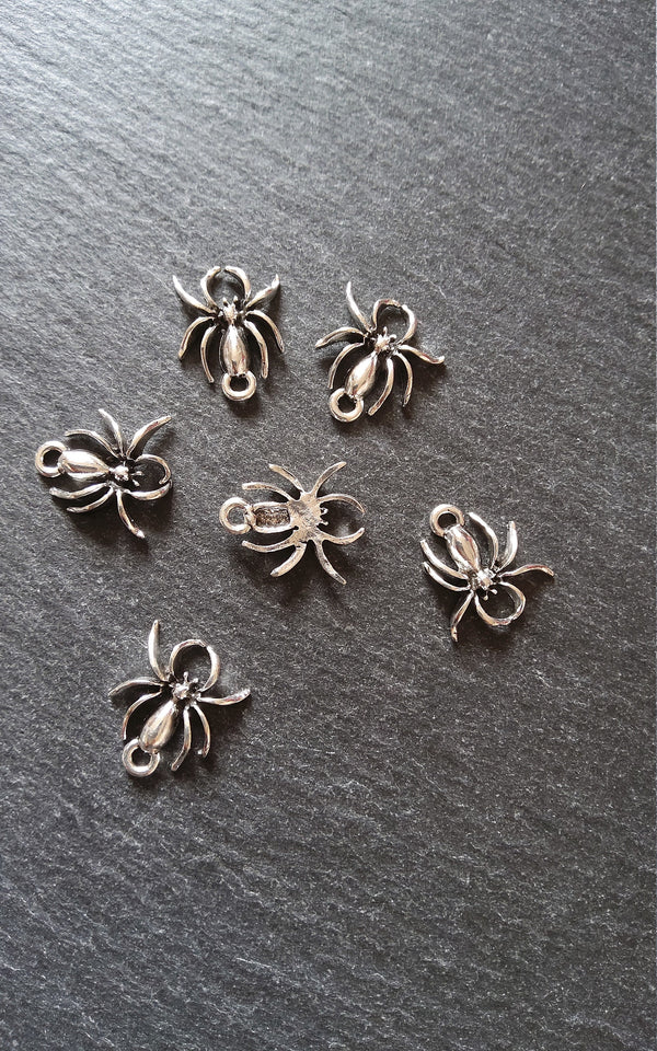 12 or 60 Spider Charms Antique Silver Tone 18x13x3mm