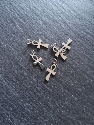 2 or 10 Little Stainless Steel Ancient Egyptian Ankh Charms 16x8x1mm