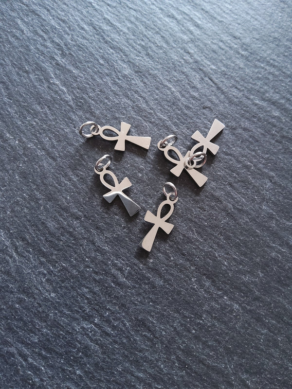 2 or 10 Little Stainless Steel Ancient Egyptian Ankh Charms 16x8x1mm