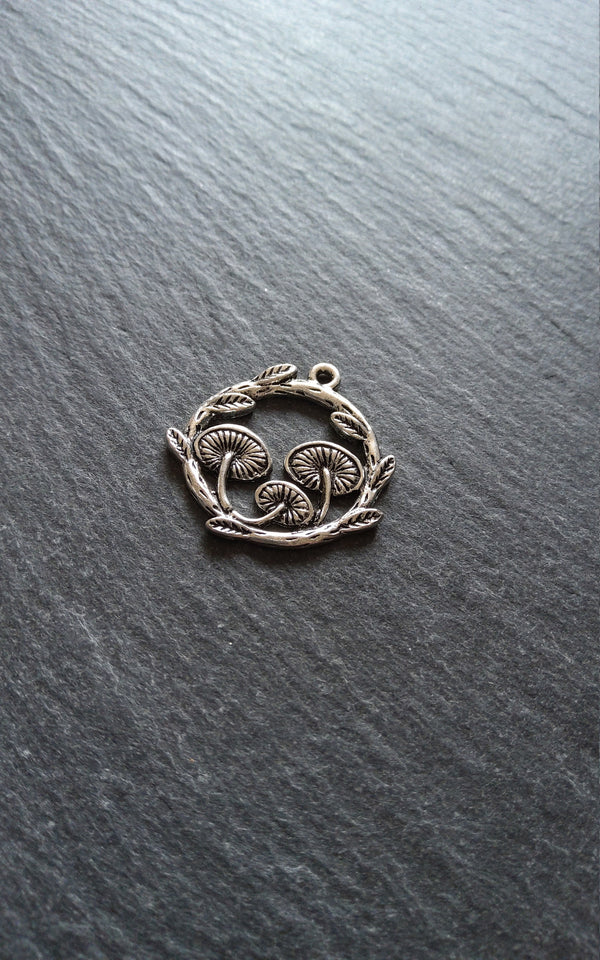 4 or 20 Mushroom Toadstool Round Forest Medium Charms Antique Silver Tone 26x25mm