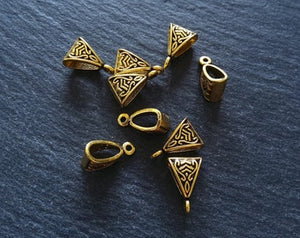 10 or 50 Antique Gold Triangular Bail Beads Patterned 15x10mm Nickel FREE