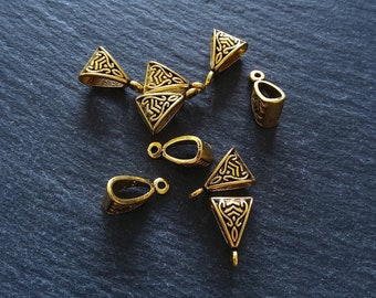 10 or 50 Antique Gold Triangular Bail Beads Patterned 15x10mm Nickel FREE