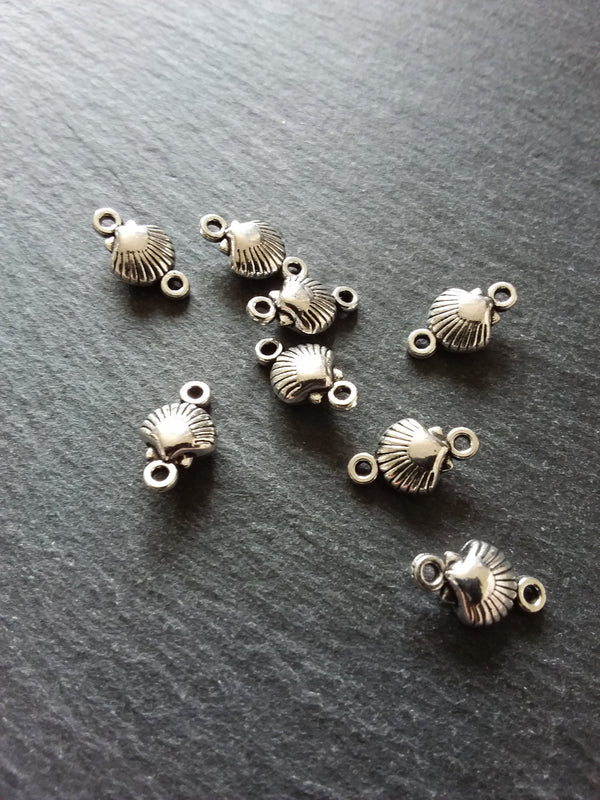 10 or 50 Shell Connector Charms Antique Silver Tone Alloy 15x9x5mm