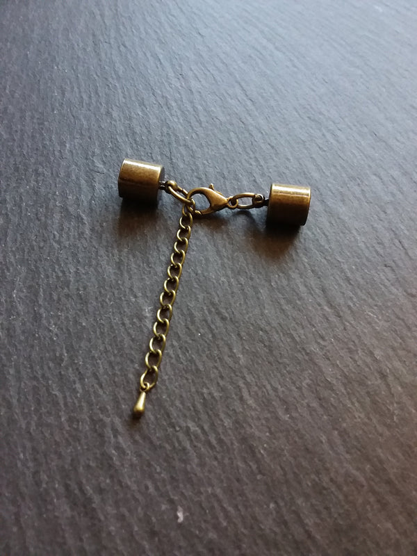 4 or 20 Antique Bronze Tone End Cap Sets for 7.5mm Cord with Extender Chain NICKEL FREE (8mm internal cap diameter)