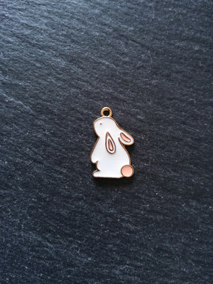 4 or 20 Rabbit Charms Rose Gold Tone Alloy with White & Pink Enamel 22x14mm4 or 20 Rabbit Charms Rose Gold Tone Alloy with White & Pink Enamel 22x14mm