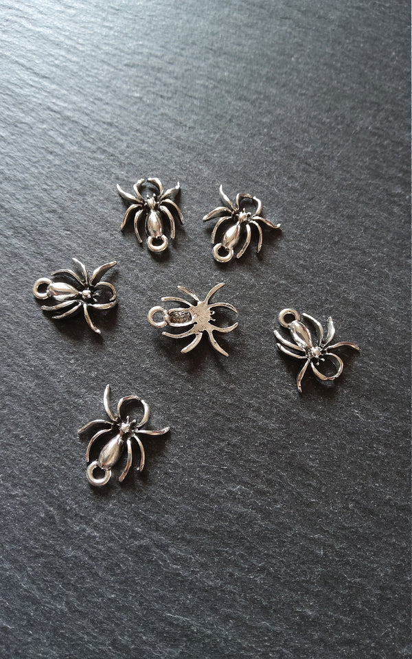 12 or 60 Spider Charms Antique Silver Tone 18x13x3mm