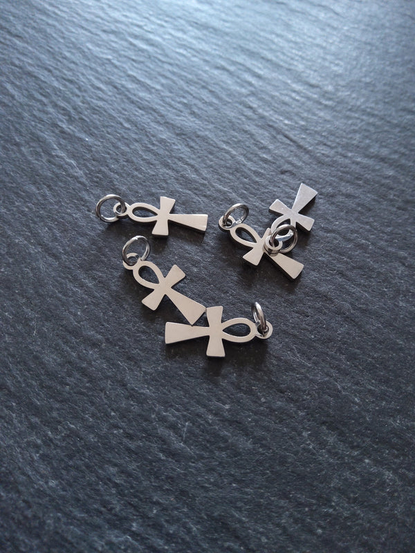 2 or 10 Little Stainless Steel Ancient Egyptian Ankh Charms 16x8x1mm