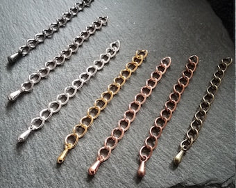 10 Extension Chain with Drop in Silver Plated, Silver Tone, Antique Copper, Antique Bronze, Gunmetal, Gold Plated or Rose Gold 50mm