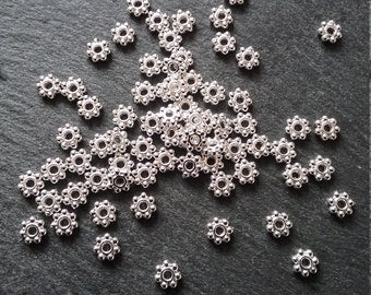 100 or 500 Bright Silver Plated 4mm Daisy Spacer Beads 4x1.5mm